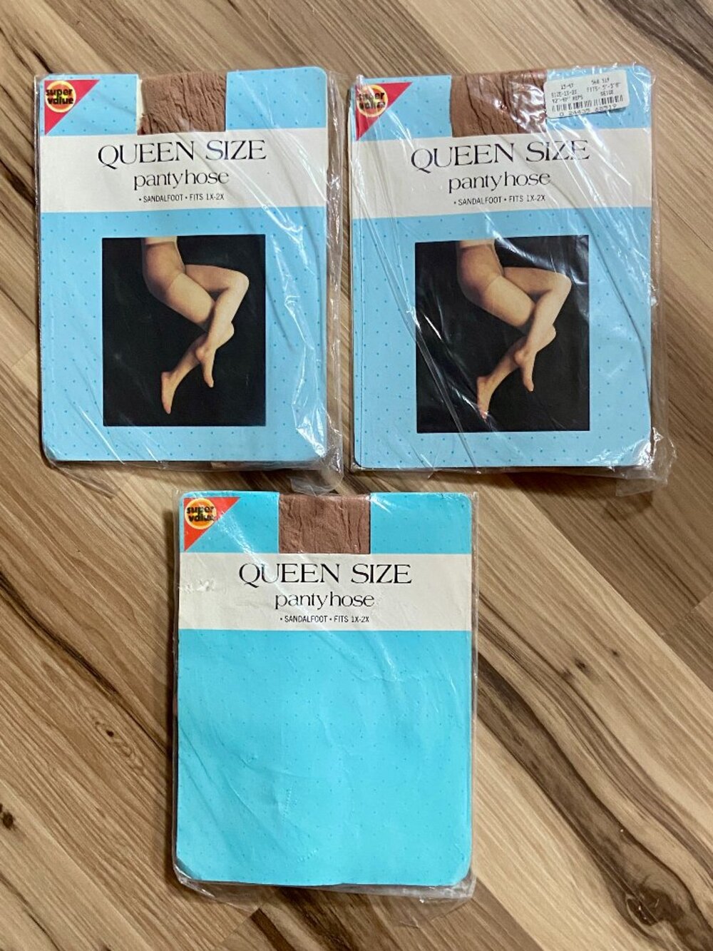 Vintage 3 Pairs Of Super Value Queen Size Panty Hose Fits 1x-2x Beige Sandalfoot